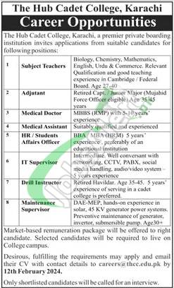 Opportunities For Employment At Hub Cadet College In 2024