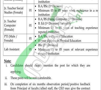 Opportunities For Teaching Staff: Cantonment Board Gujranwala Jobs 2024