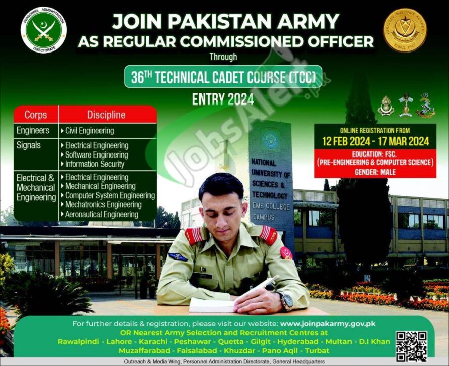 Pak Army Tcc 36 2023 Registration For Technical Cadet Course