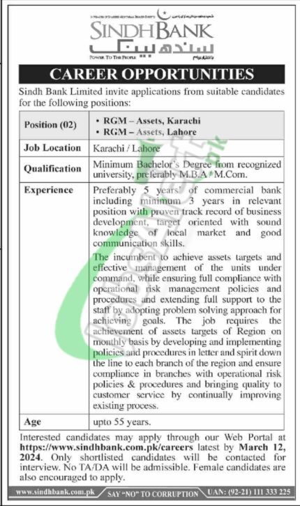 2024 Latest Job Openings At Sindh Bank Apply Now