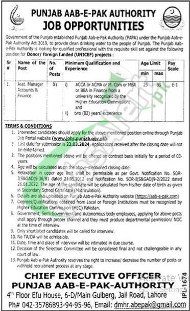 Apply Online For Punjab Clean Water Authority Jobs 2024