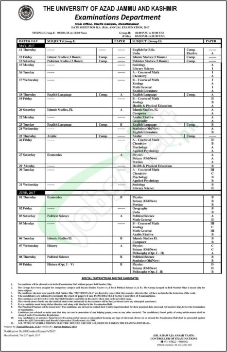 Download Ajk University Date Sheet 2024 For Ba/bsc/b.com/ma/msc From Ajku.edu.pk