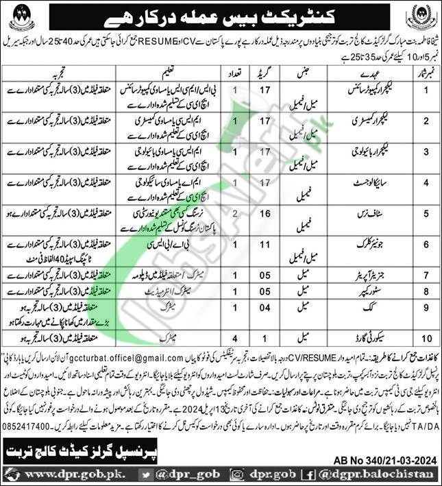 Download Application Form For Cadet College Turbat Jobs In Balochistan