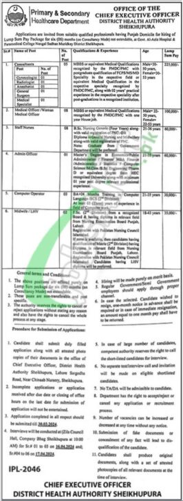 Download Online Form For Jobs In District Health Authority Sheikhupura