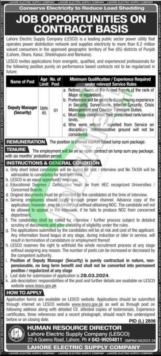 Download The Application Form For Wapda Lesco Jobs 2024 At