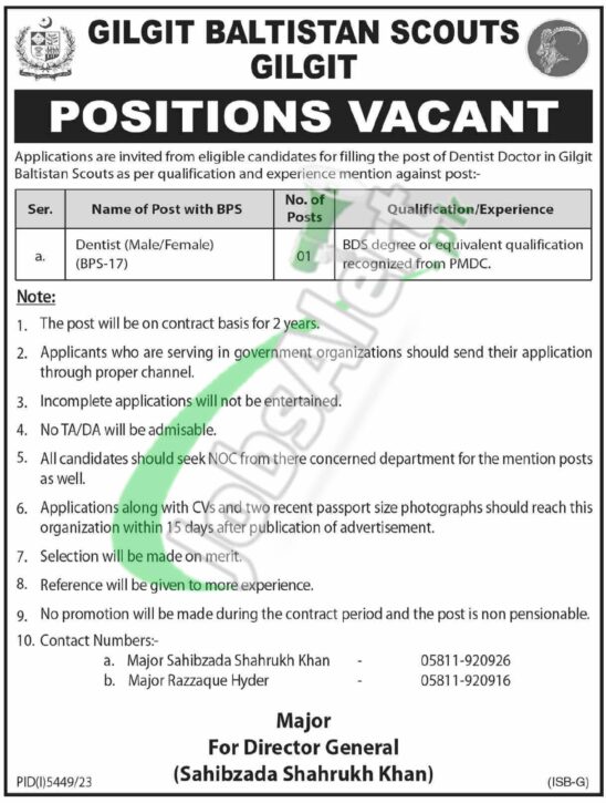 Employment Opportunities For Medical Professionals At Gilgit Baltistan Scouts In