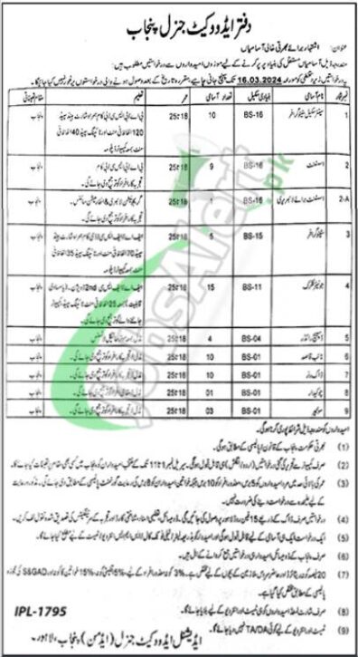 Latest Advertisement For Advocate General Punjab Jobs 2024