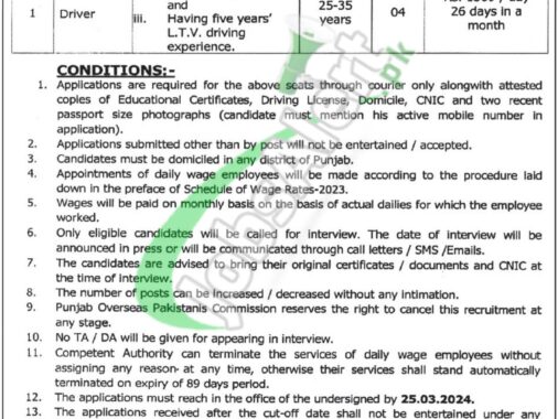 Latest Advertisement For Jobs In Punjab Overseas Pakistani Commission 2024