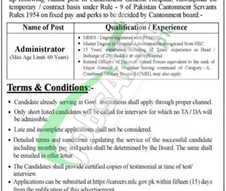 Latest Advertisement For Rawalpindi Cantonment Board Jobs 2024 Deadline