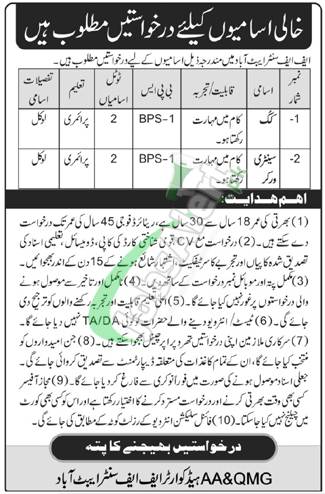 Latest Civilian Jobs At Ff Center Abbottabad In Pak Army