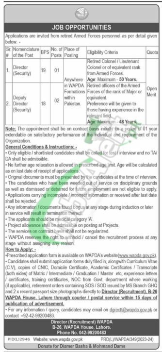 New Wapda Vacancies In 2024 For Security Staff Application