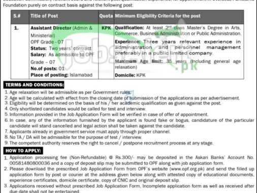 Opf Jobs Advertisement 2024 Application Form For Overseas Pakistanis Foundation