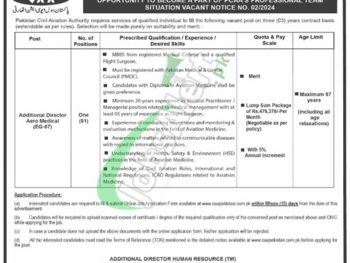 Online Civil Aviation Jobs Application Form For 2024 On Caapakistan.com.pk