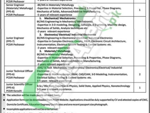 Pcsir Jobs 2024: Pakistan Council Of Scientific And Industrial Research