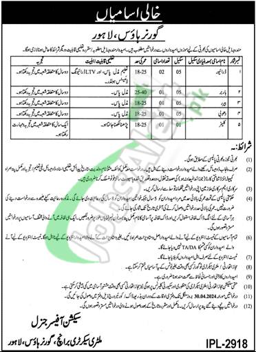 Download Application Form For Governor House Lahore Jobs 2024