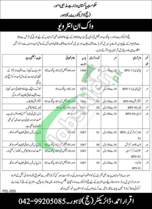 Employment Opportunities At Hajj Directorate Lahore 2024 Under The Oversight