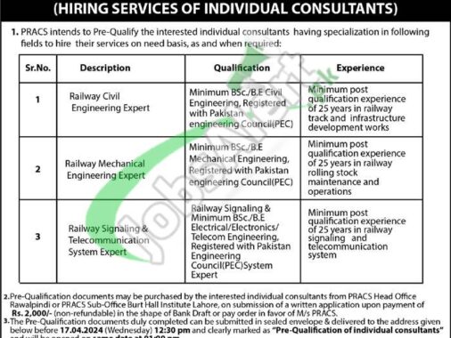 Job Openings At Pracs Pakistan Railway In 2024