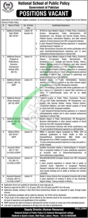 Latest 2024 Job Openings At Lahore's National School Of Public