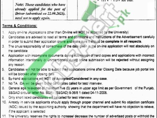 Punjab University Job Opportunities 2024 Application Form Deadline Apply