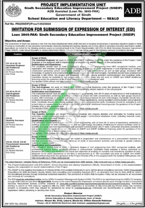 Sindh School Education & Literacy Department Job Opportunities 2024: Download