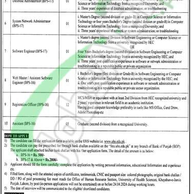 Uhs Lahore Jobs 2024 Application Form For University Of Health