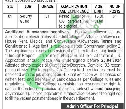 Rewrite This Title With Different Wordingcadet College Mastung Jobs 2024