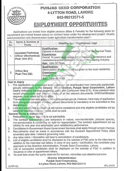 Rewrite This Title With Different Wordingpunjab Seed Corporation Jobs 2024