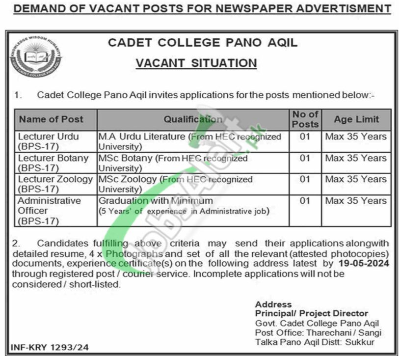 Rewrite This Title With Different Wordingcadet College Pano Aqil Jobs