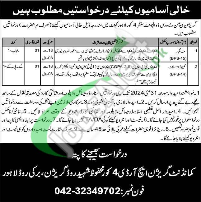 Rewrite This Title With Different Wordinggarrison Hrdc Lahore Cantt Jobs