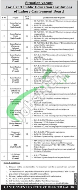 Rewrite This Title With Different Wordinglahore Cantonment Board Lcb Jobs