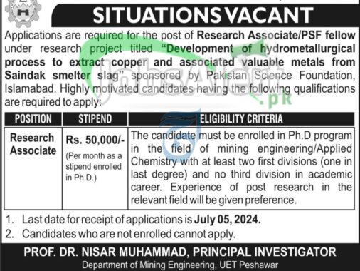 Rewrite This Title With Different Wordinguet Peshawar Jobs 2024 University