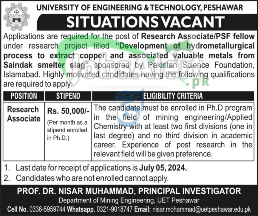 Rewrite This Title With Different Wordinguet Peshawar Jobs 2024 University