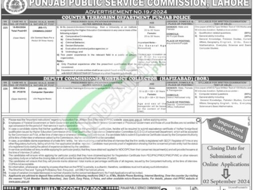 Rewrite This Title With Different Wordingapply Ppsc Advertisement No 19/2024