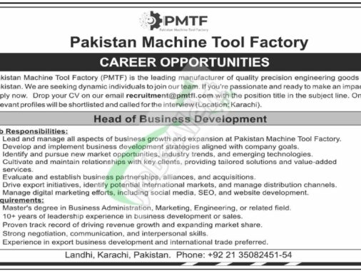 Rewrite This Title With Different Wordingpakistan Machine Tool Factory Jobs