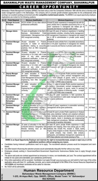 Rewrite This Title With Different Wordingbwmc Jobs 2024 Bahawalpur Waste