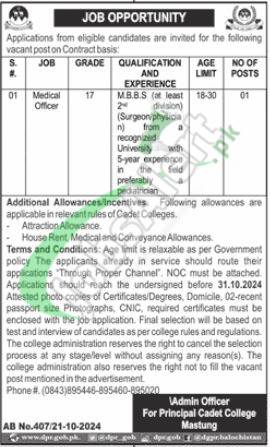 Rewrite This Title With Different Wordingcadet College Mastung Jobs 2024