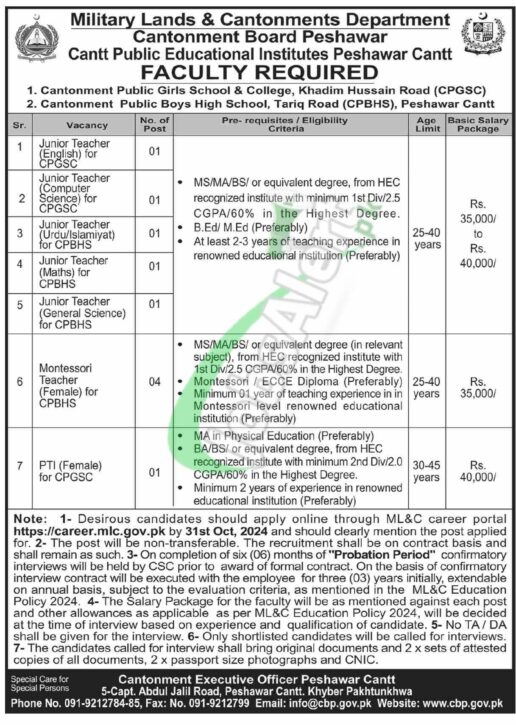 Rewrite This Title With Different Wordingcantonment Board Peshawar Jobs 2024