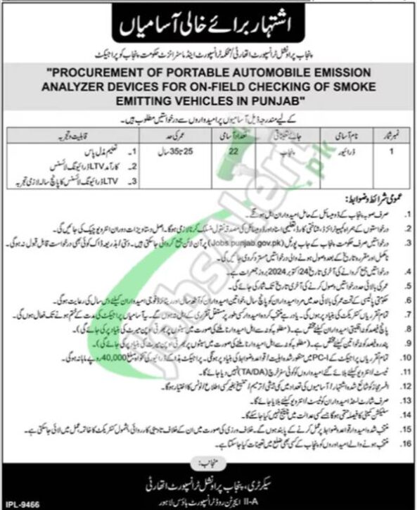 Rewrite This Title With Different Wordingtransport Department Punjab Jobs 2024