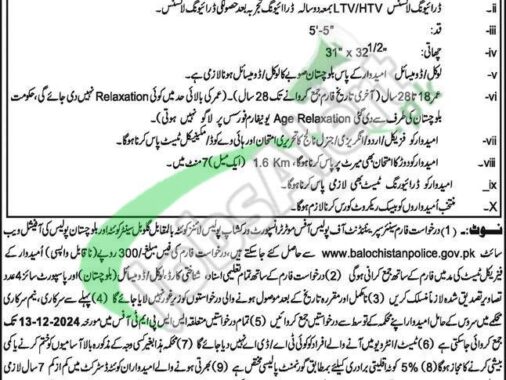 Rewrite This Title With Different Wordingbalochistan Police Driver Jobs 2024