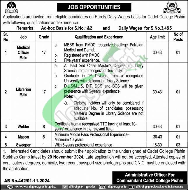 Rewrite This Title With Different Wordingcadet College Pishin Jobs 2024