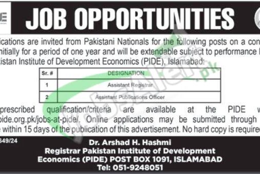 Rewrite This Title With Different Wordingpide Jobs 2024 Pakistan Institute