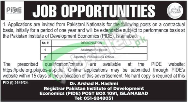 Rewrite This Title With Different Wordingpide Jobs 2024 Pakistan Institute