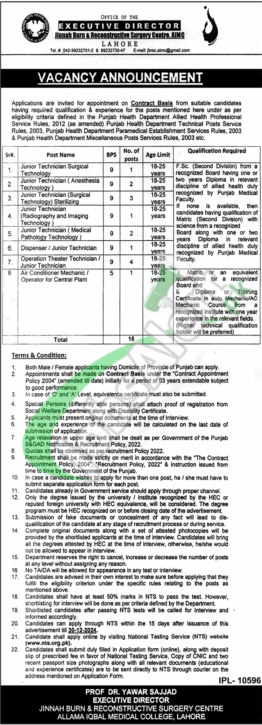 Rewrite This Title With Different Wordingjinnah Hospital Lahore Jobs 2024